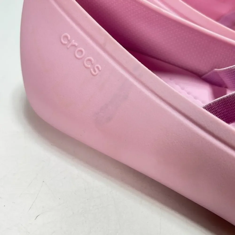 Crocs Pink Bow Flat Mary Jane Shoes Flats Slip On Youth Size 6 Women’s 8